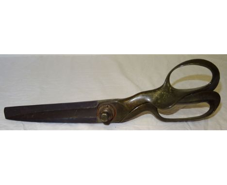 A pair of vintage Irish Linen big bolt steel and brass Shears by Wilkinson of Sheffield.  13" (33cms) long. 