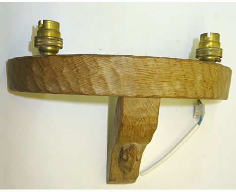 A Thompson of Kilburn 'Mouseman' semi circular two light Wall Bracket with carved mouse signature.  12" (31cms) wide. 