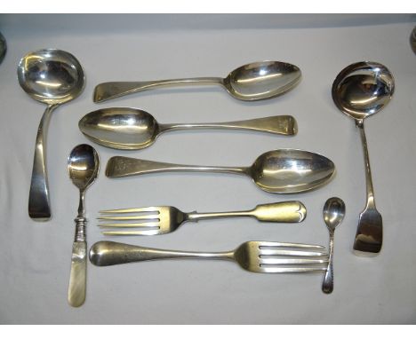 A pair of George III silver Old English pattern Tablespoons, London, 1816, makers Sarah & John William Blake, another silver 