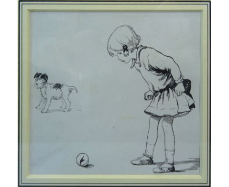 •HONOR CHARLOTTE APPLETON (1897-1951); "He Bit a Hole in my Gray One Before Breakfast", pen and ink drawing.  4" (10cms) x 5"