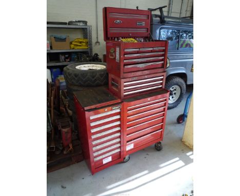 A steel three tier, sixteen drawer Tool Cabinet (Superline Pro and Magnum) containing a very large quantity of mechanic's too