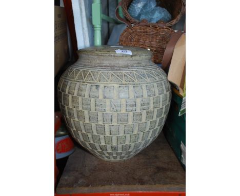 A ceramic lamp base, 15 1/2" tall x 18" diameter.
