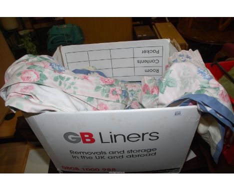 Two pairs of floral curtains with tie backs and pelmets, 56" x 48" wide.