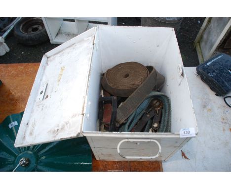 Three ratchet straps in a metal first aid box.