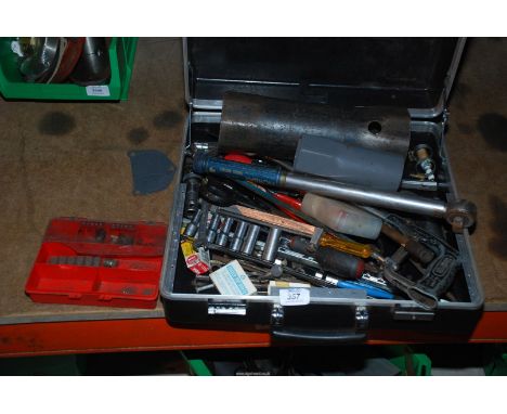 A box of spanners, tools, torque wrench, 3 3/4'' x 3 1/2'' box spanner.