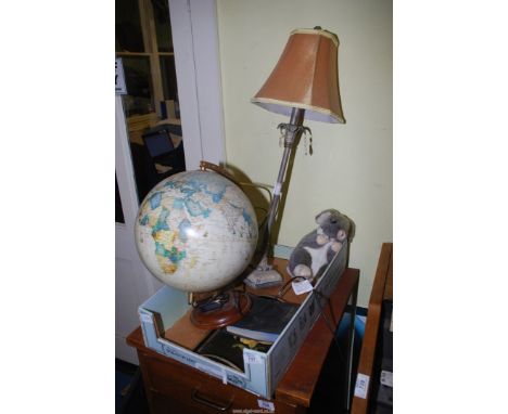 A box including soft toy rabbit, light up globe, lamp, tray etc.