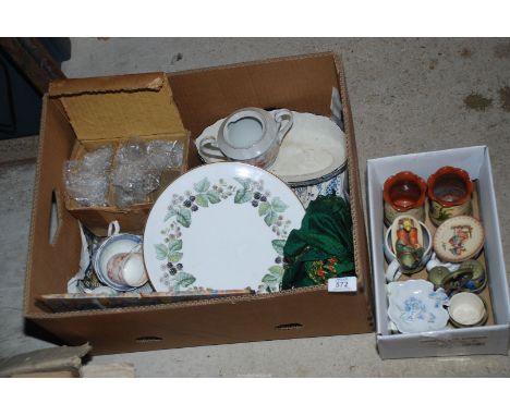 A box of mixed china, Goebel figure, Royal Worcester cake plate etc.