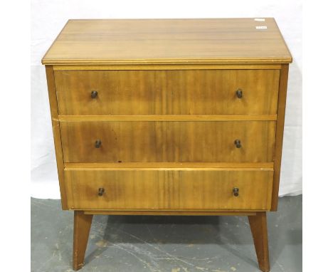 Teak chest of three drawers with splayed supports by Morris Furniture in the Cumbrae design, 80 x 46 x 86 cm H. Not available