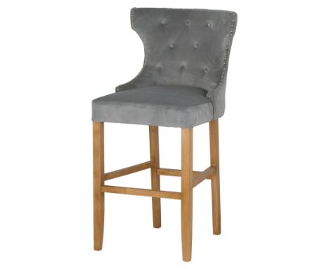 Barista Grey Velvet Tufted High Bar Stool, Makes An Ideal Addition To Your Bar Or Kitchen Area The Finish In Grey Velvet Give