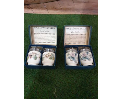 Royal Worcester Egg Coddlers 2 x boxed pairs of porcelain decorated egg coddlers