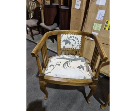 George Smith Furniture and Fabrics Upholstered wooden 19th century American chair with inlaid ivory in blue and white zig zag