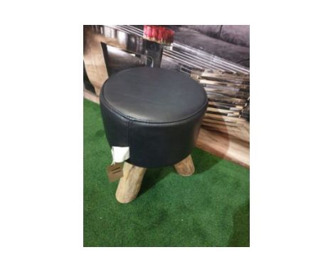 Bleu Nature F016 Mousse Driftwood And Leather Stool Finished In Pebble Leather 380 x 380 x 510mm (Area G)