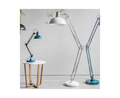 Watson Nickle And White Floor Lamp Brushed Stylish Floor Lamp With An Industrial Style In A Nickel And White Finish This Floo