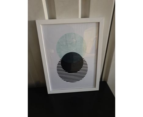 Framed Wall Art Abstract Circles Black Striped And Green 33 x 45cm( ST48)