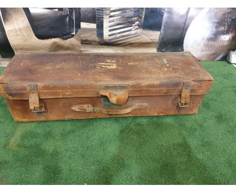 Vintage leather travelling trunk bearing paper label for H J Cave &amp; Sons, 81 New Cavendish Street, London. H.J. Cave &amp