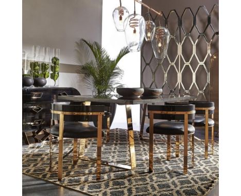 Leather Art Dining Chair - Mirrored Brass / Black Onyx Leather The Art Dining Chair Incorporates Aspects Of Industrial Design