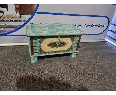 Craftsmen Indian Hand-Carved And Painted Trunk With Patina Distressed Look 80 x 40 x 45cm  (JH910-68) 