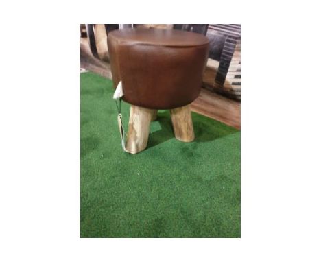 { Option of lots:  435, 436 } Bleu Nature F016 Mousse Driftwood And Leather Stool Finished In Matador Nuez Hide Leather 380 x