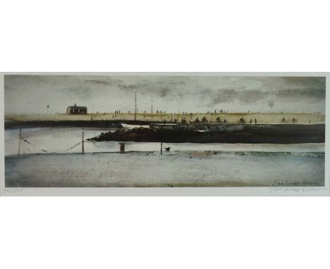 John Knapp-Fisher (British 1931-2015), Cyclists on the Harbour Wall 1982, limited edition print, hand signed bottom right, nu