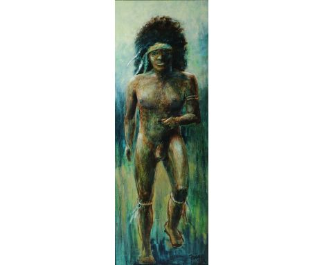 Paul Martinez-Frias (Welsh School Contemporary, b.1929), Male Portrait Tribal Nude, signed Frias dated '96 bottom right, oil 