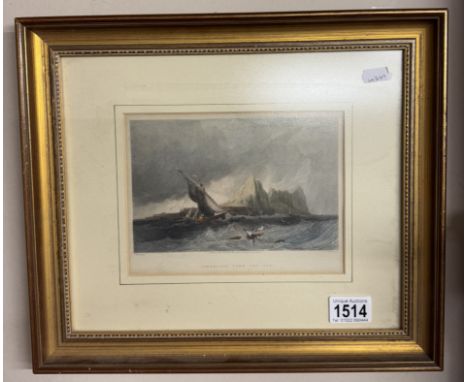 A gilt framed glazed etching Gibraltar from the sea (Drawn from nature by Lieutenant H.E Allen)