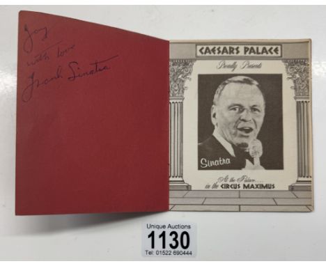 A Frank Sinatra signed Las Vegas Caeser's Palace table card