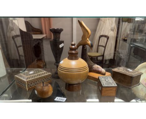 A selection of treen &amp; wooden items including Sasha Bowles, pewter lidded box etc