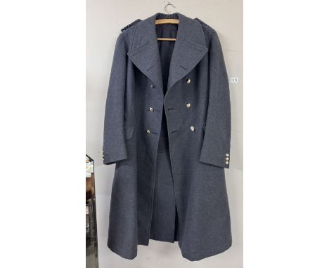 An RAF grey overcoat with kings button, shoulder buttons &amp; queens buttons