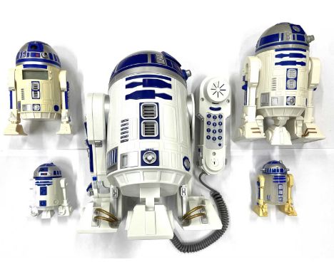 A mixed lot of Star Wars R2-D2 collectible, to include: - A Lazerbuilt corded telephone - A Grosvenor UK bubble bath bottle w