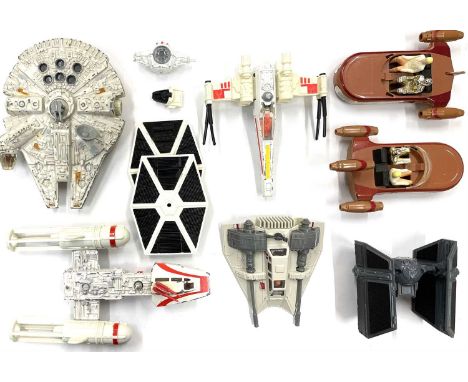 A mixed lot of  1970s die-cast and plastic Star Wars ships by Kenner, to include: - Luke's Landspeeder, with Luke and C-3PO f
