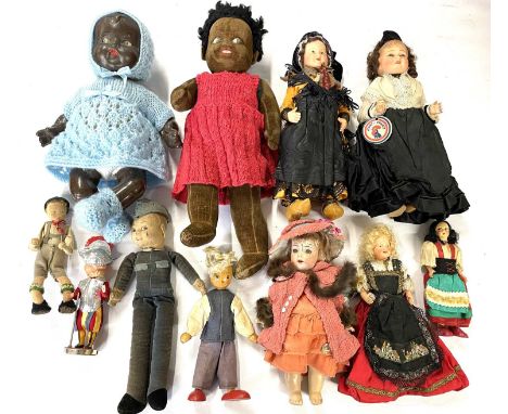 Quantity of dolls including a felt doll by Norah Wellings in military costume, a Farnell Alpha doll and other dolls some in n