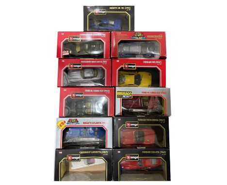 A mixed lot of Bburago die-cast vehicles in original boxes, to include: - Mercedes SSK  - Mercedes-Benz 300 SL - Ford AC Cobr