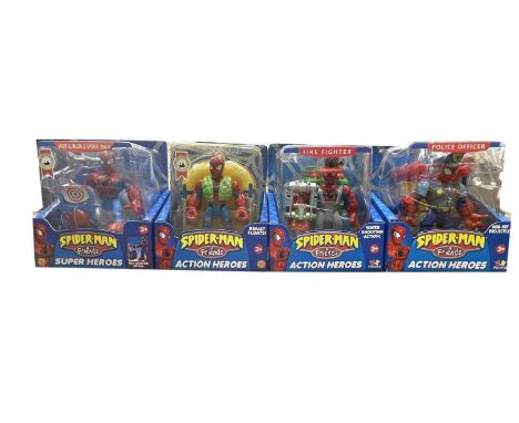 A mixed lot of boxed Spider-Man and Friends action figure toys by Playwell, to include: - Web Slinging Spider-Man - Police Of