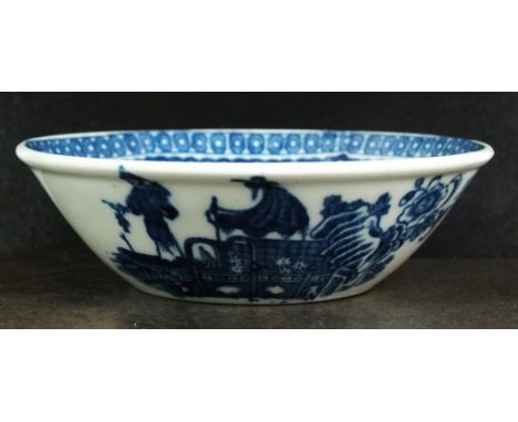 A small Caughley tart or patty pan, circa 1780-85, transfer-printed in underglaze blue with the Pleasure Boat pattern with in