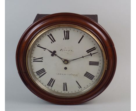 A Victorian single fusee wall timepiece, the 11½ inch enamel dial signed 'Evans Shrewsbury', within a ring of Roman numerals,
