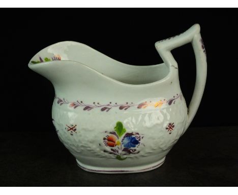 A Keeling/New Hall cream boat, possibly an unrecorded pattern 65, of low bucket form with decoration to the inside of the lip
