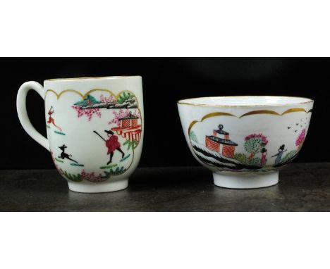 A Worcester Stag Hunt coffee cup and teabowl, circa 1765, cup 7cm high, teabowl 8cm diameter, unmarked (2)