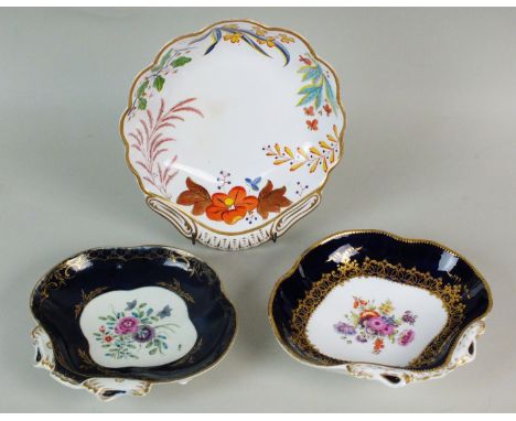 A Worcester dessert dish, late 18th century, together with another similar 19th century example, each of quatrefoil form, eac