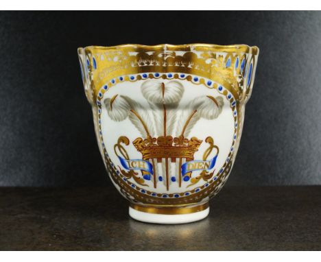A large Caughley teacup from the Prince of Wales service, circa 1790, of fluted and lobed shape, richly decorated by Chamberl