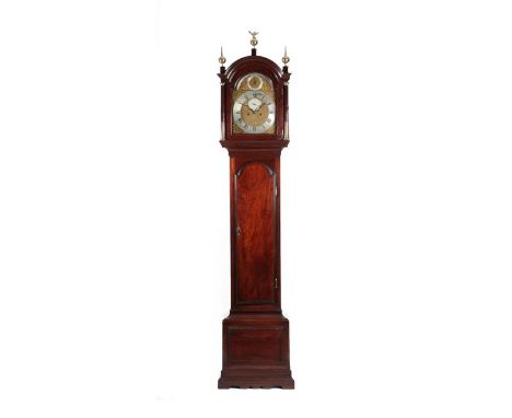 A George III Mahogany Eight Day Longcase Clock, signed Edmund Prideaux, London, circa 1780, arched pediment, brass stop flute