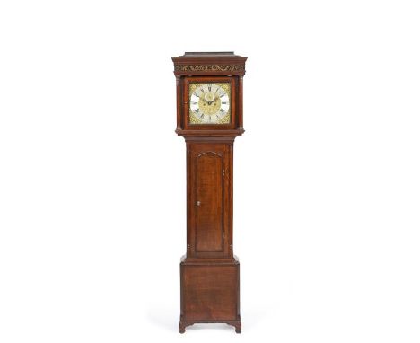 An Oak Eight Day Longcase Clock, signed Samuel Shepley, Stockport, 1758, flat top pediment, top aperture with gilt painted sc
