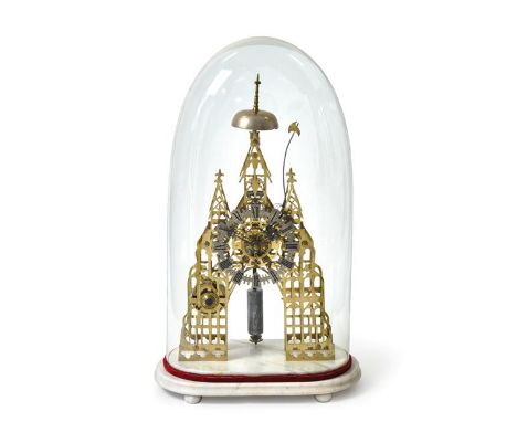 A Brass Skeleton Mantel Clock with Passing Hour Strike, circa 1870, single fusee movement with an anchor escapement and passi