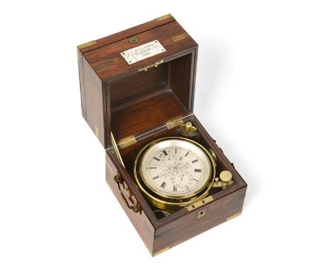 A Rosewood Two Day Marine Chronometer, signed T.J.Williams, 2 Bute Docks, Cardiff, No.1765, circa 1860, three tier brass boun