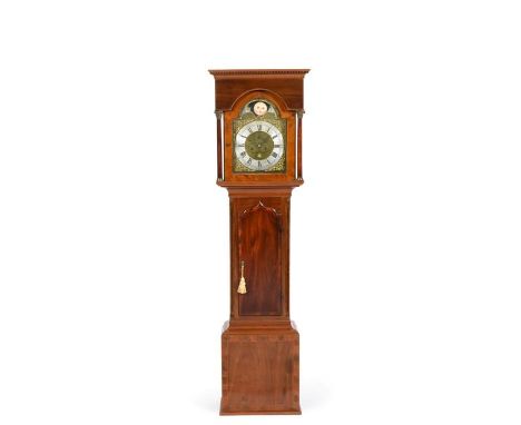 A Mahogany Eight Day Longcase Clock, signed Jno Harrison, Newcastle, circa 1780, flat top pediment, columns with Corinthian c