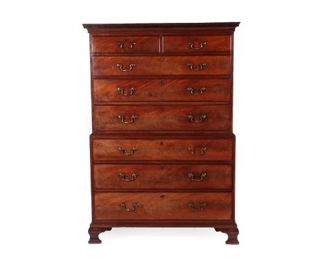 A George III Mahogany Chest on Chest, 3rd quarter 18th century, labelled S Phillips Esq, 21 Hertford Street, Mayfair, London,