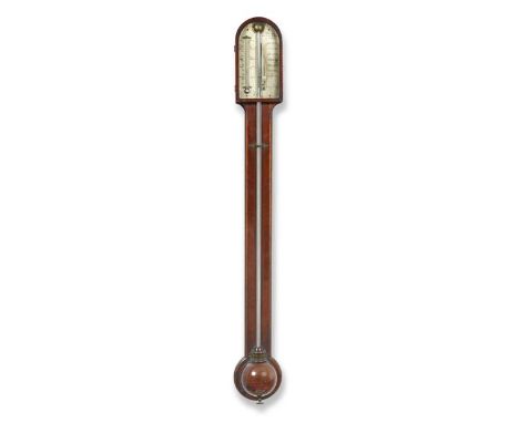 A George III Mahogany Stick Barometer, signed J.Hillum, 109 Bishopsgate St Within London, circa 1800, visible mercury tube wi