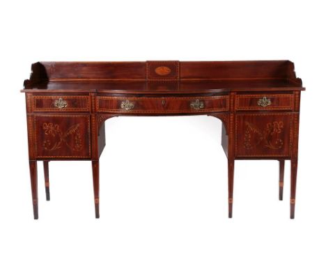 A Late George III Mahogany, Rosewood Crossbanded and Marquetry Decorated Bowfront Sideboard, early 19th century, the three-qu