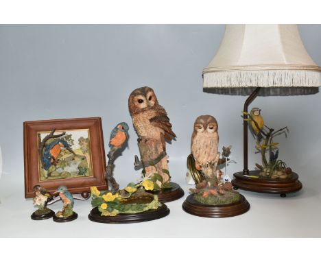 A COLLECTION OF COUNTRY ARTISTS BIRD SCULPTURES AND TABLE LAMP, comprising CA97 Tawny Owl with Mice, CA441 Tawny Owl with Hon