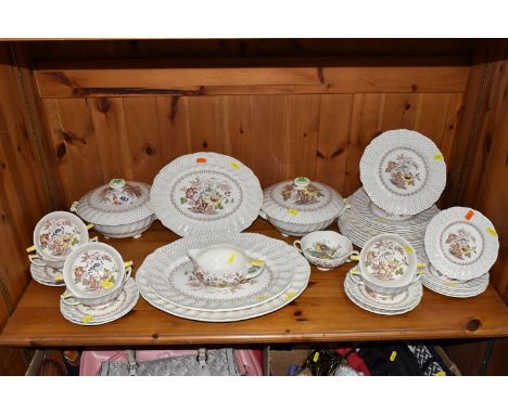A GROUP OF ROYAL DOULTON  'GRANTHAM', D5477, comprising of two covered footed tureens, (one has a large hairline crack from t