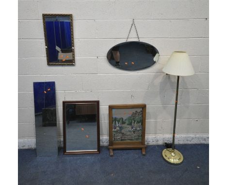 AN OVAL FRAMELESS WALL MIRROR, a rectangular bevelled edge wall mirror, a gilt frame mirror, a rectangular mirror plate, a fi